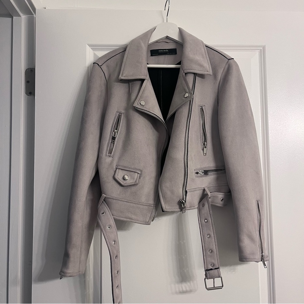 Zara Light Gray Leather Jacket